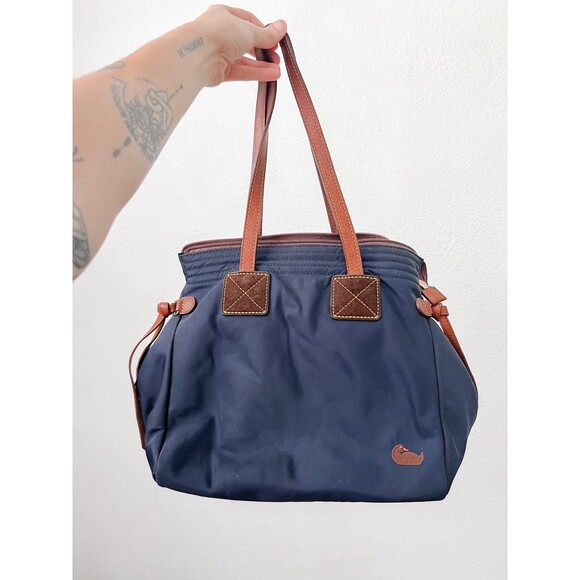 DOONEY & BOURKE Blue Nylon Tote Leather Trim Double Handles Shoulder Bag - Picture 1 of 4